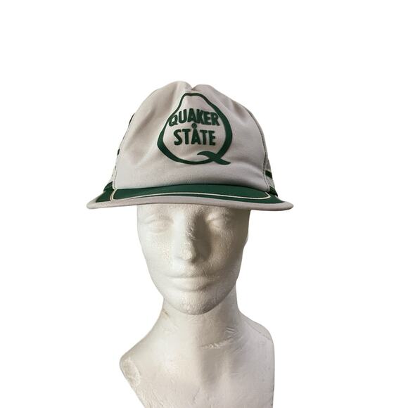 Vintage Quaker State Mesh Snapback 3 Stripe Trucker Hat Made In USA - Picture 1 of 6